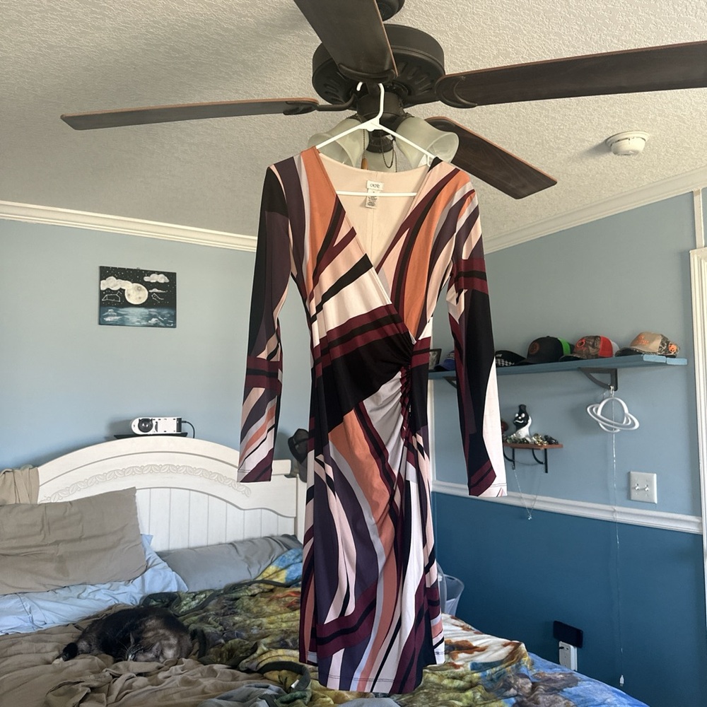 Cache Long Sleeve Wrap Dress in Rust, Plum, Black, Cream